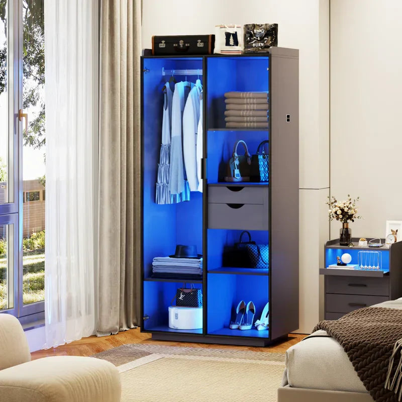 2-Door Wardrobe Armoire with LED Lights